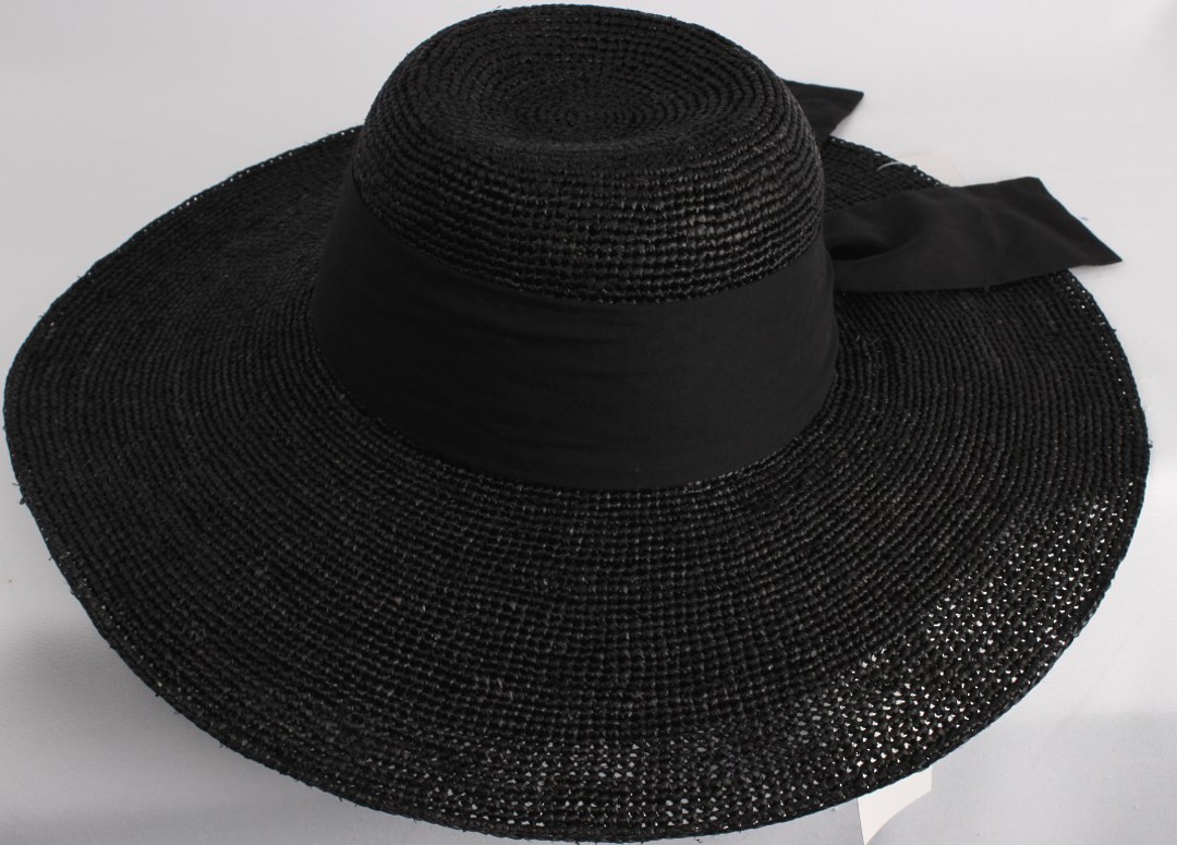 HEAD START classic wide brim  raffia sunhat w wide black band and bow  Style: HS/1424/BLACK image 0